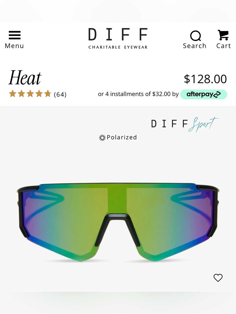 Diff Eyewear Heat Sport Sunglasses — Matte Black Green Mirror Polarized